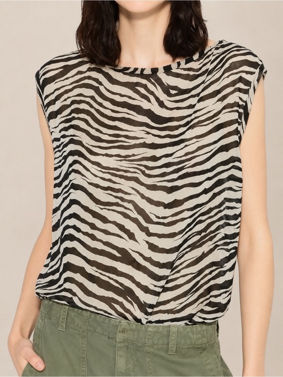 Nili Lotan Tops - Nili Lotan “ Sadie Tank “ Bengal Tiger Sheer Zebra SILK Top Blouse Black Cream M